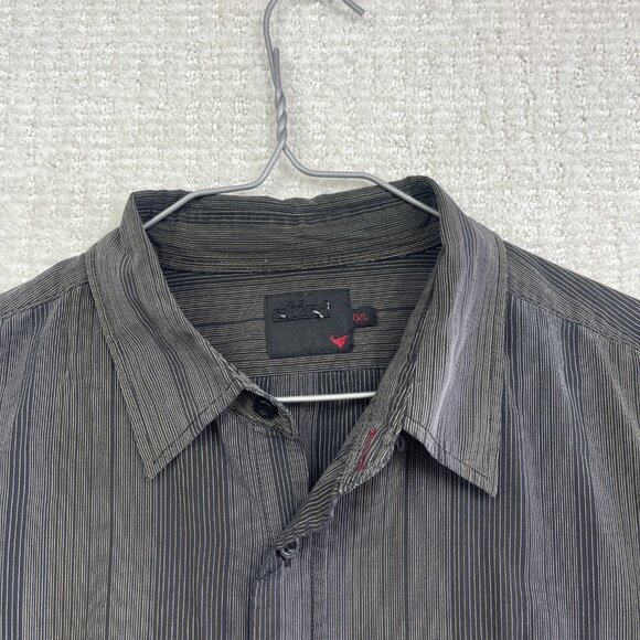 Y2K Clint Long Sleeve Button Up Shirt Grey Striped Trapstar Style Hip-Hop Men L - Picture 5 of 15